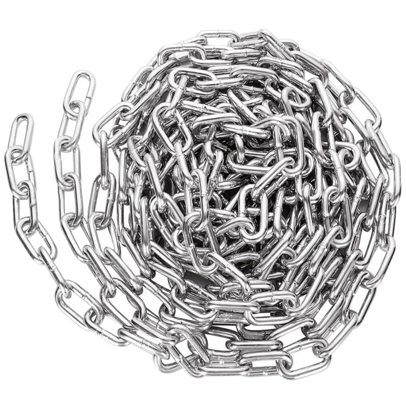 RHBLME 1/4" x 19.69 Ft Metal Chain, Galvanized Iron Coil Chain, Heavy Duty Chain Links Metal Decorative Chain, Camping Pet Dog Chain Hanging Chain for Swing Feeder Planters - Image 1